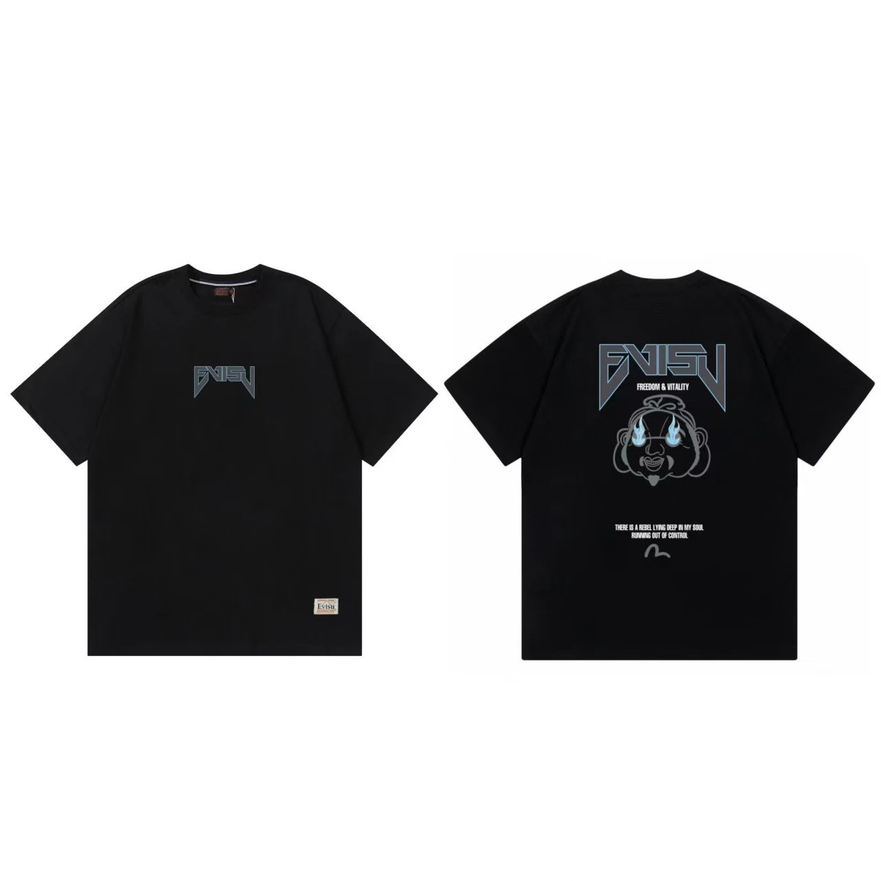 Evisu T-Shirts Short-Sleeve Graphic T-Shirt — Black F 230