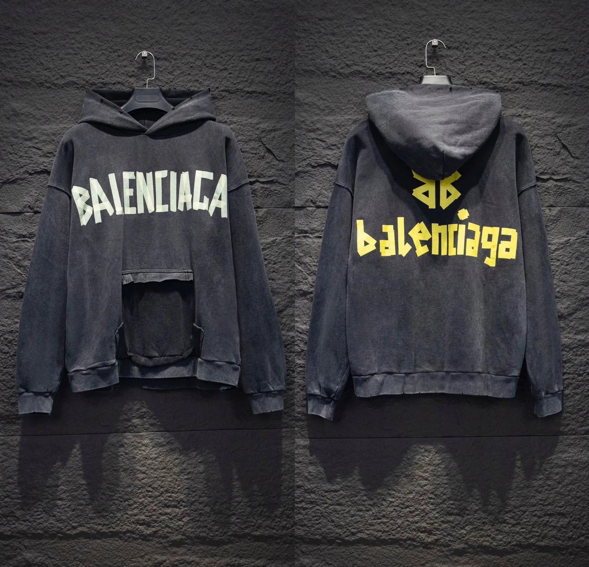 Unbranded Hoodies & Sweatshirts Oversized Letter-Graphic Pullover Hoodie — Washed Black 5104