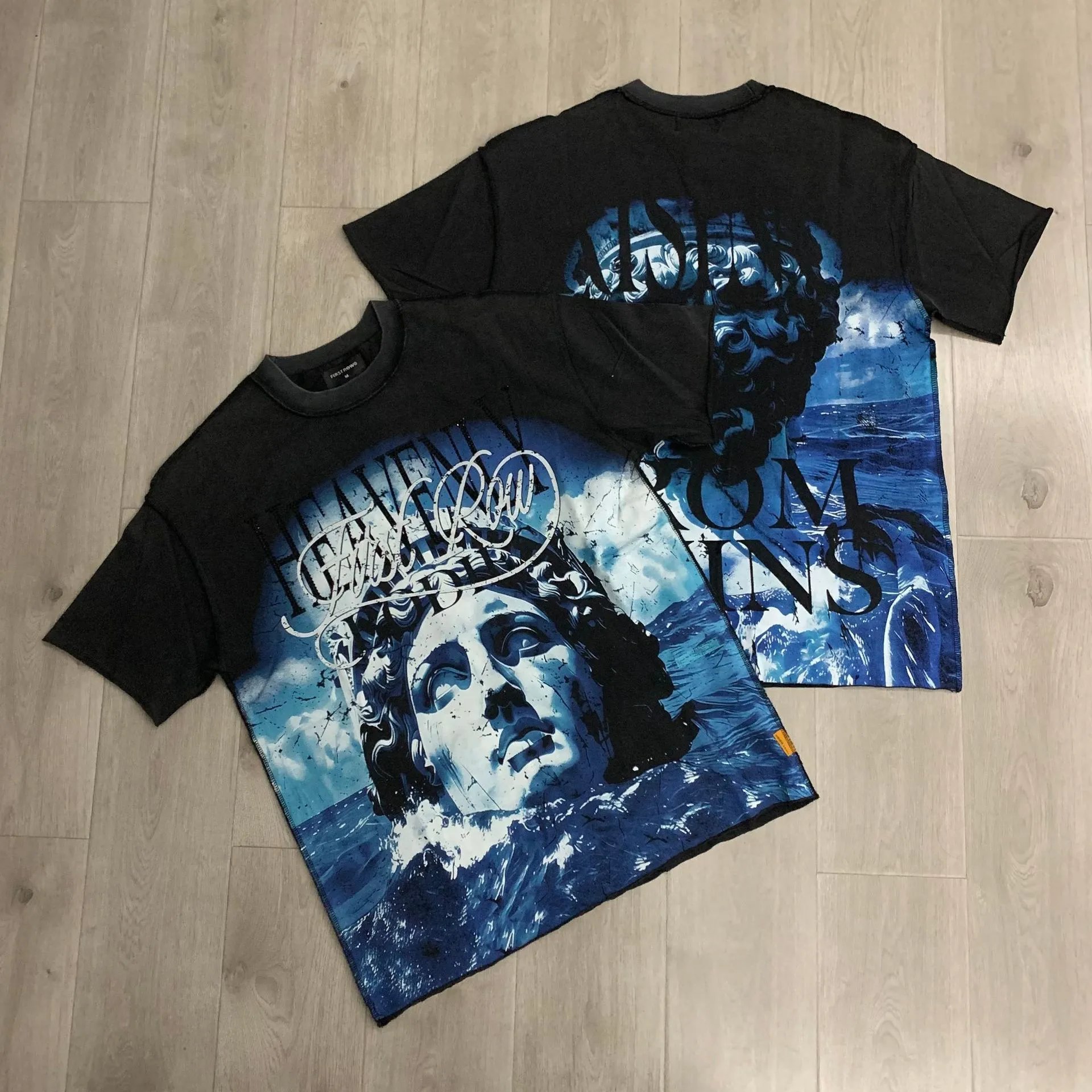 First Row T-Shirts Rhinestone Graphic Washed Cotton — F523