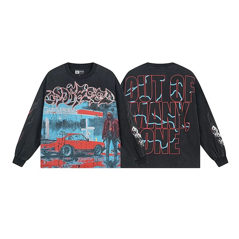 Godspeed Shirts Graphic long-sleeve crewneck shirt — G 1101 Washed black