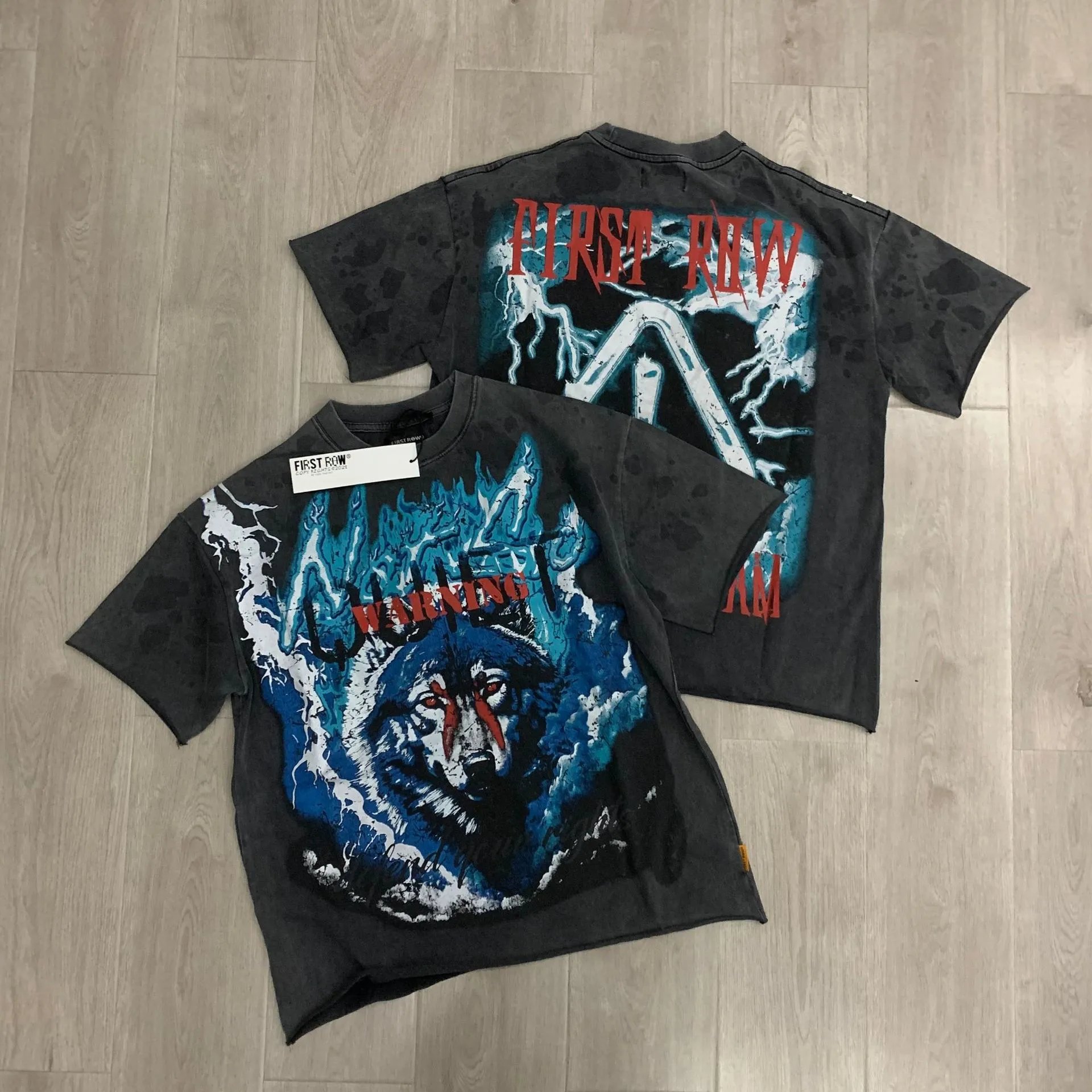 First Row T-Shirts Rhinestone Graphic Washed Cotton — F508