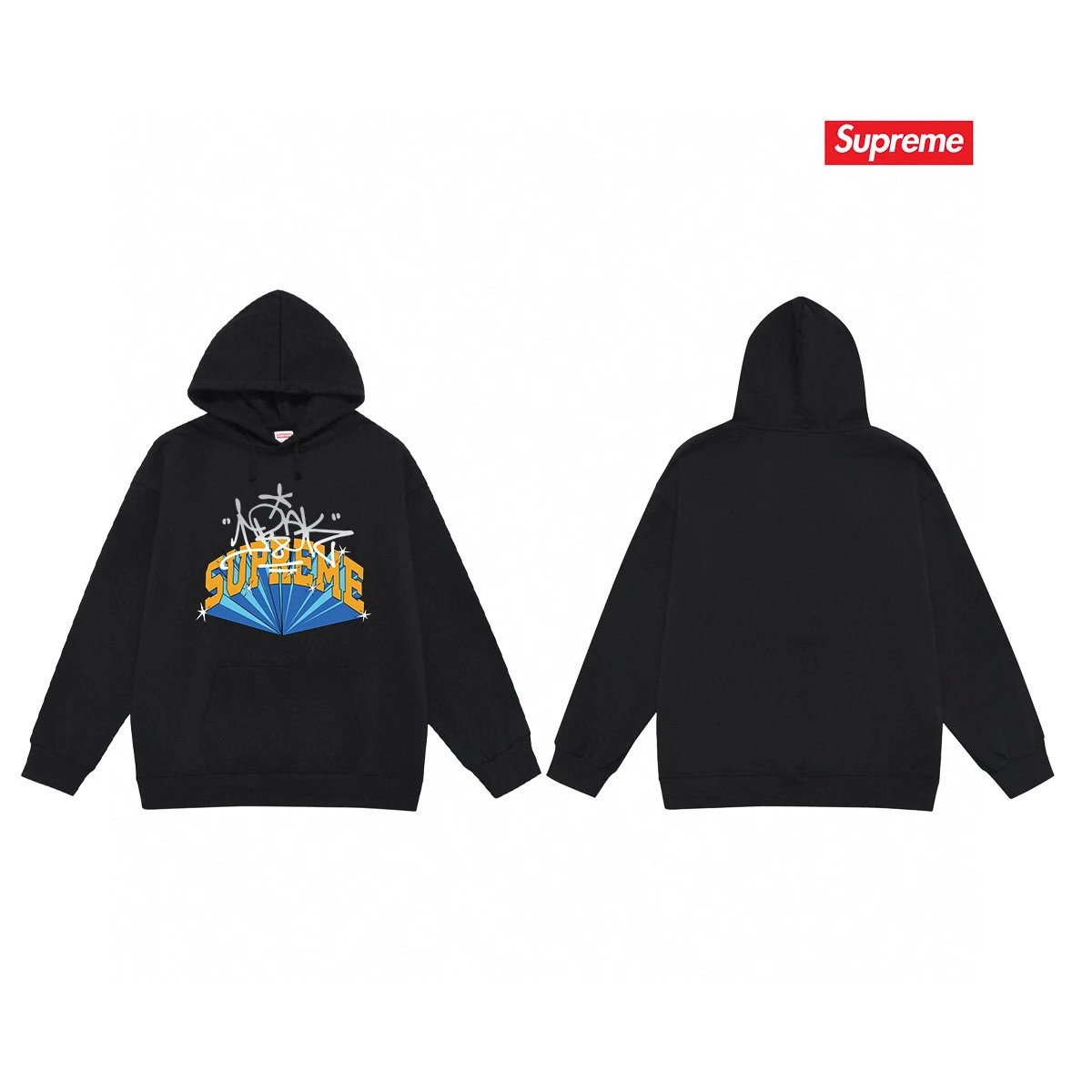Supreme Hoodies & Sweatshirts Fleece-lined pullover hoodie with distorted logo — 80-2 Fleece-lined style