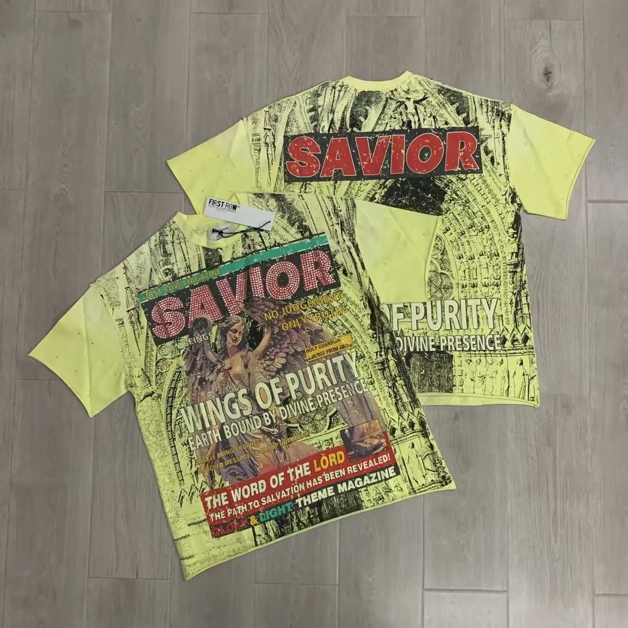 First Row T-Shirts Rhinestone Graphic Washed Cotton — F802