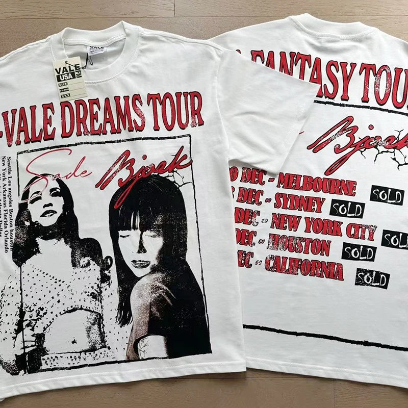 VALE USA T-Shirts Washed rhinestone graphic crew-neck T-shirt — 8068 washed white