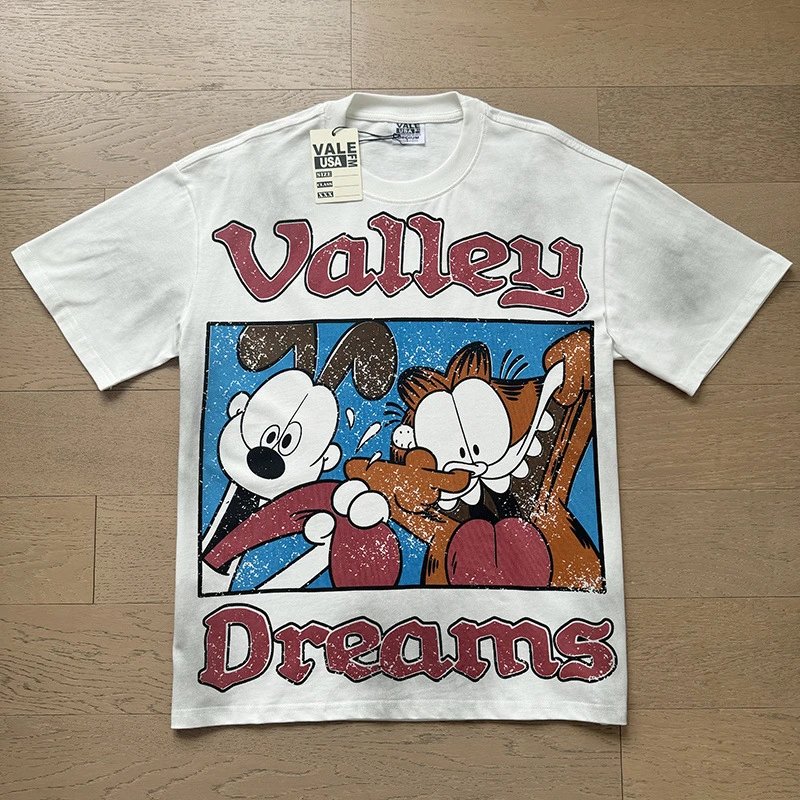 VALE USA T-Shirts Washed Rhinestone Graphic Short-Sleeve T-Shirt — 8099 washed white