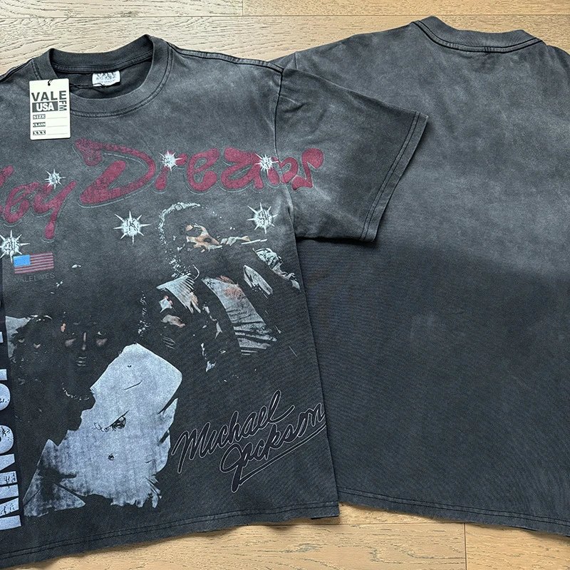 VALE USA T-Shirts Washed Rhinestone Graphic Short-Sleeve T-Shirt — 8105 washed black