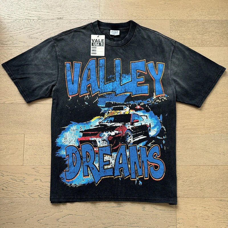 VALE USA T-Shirts Washed Rhinestone Graphic Short-Sleeve T-Shirt — 8135 Washed black