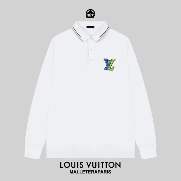 Louis Vuitton x Malletier Paris Logo Embroidered White Long-Sleeve Polo Tops Polo - 1