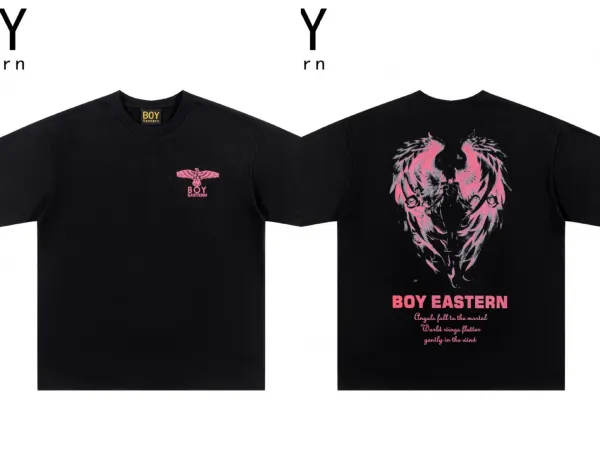 Design BOY EASTERN Angel Wings Pink Print Black T-Shirt T-Shirts - 1
