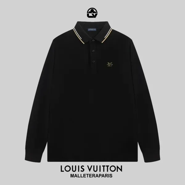 Louis Vuitton Malletier Paris Long-Sleeve Polo Black Tops Polo - 1