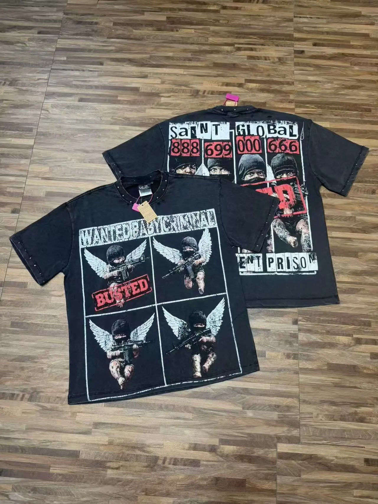 Saints Global T-Shirts Rhinestone Graphic T-Shirt — S7010 Black