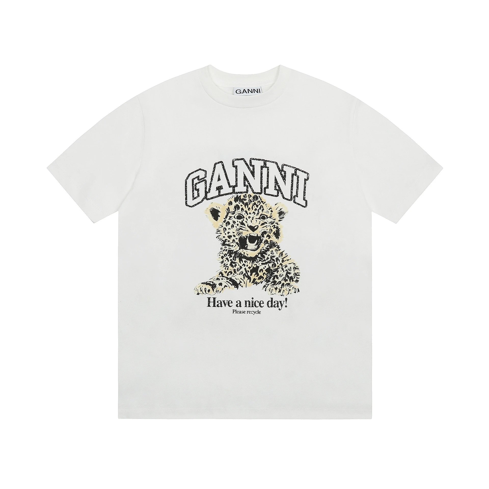 GANNI T-Shirts Graphic Print Short-Sleeve T-Shirt — GA 71 white