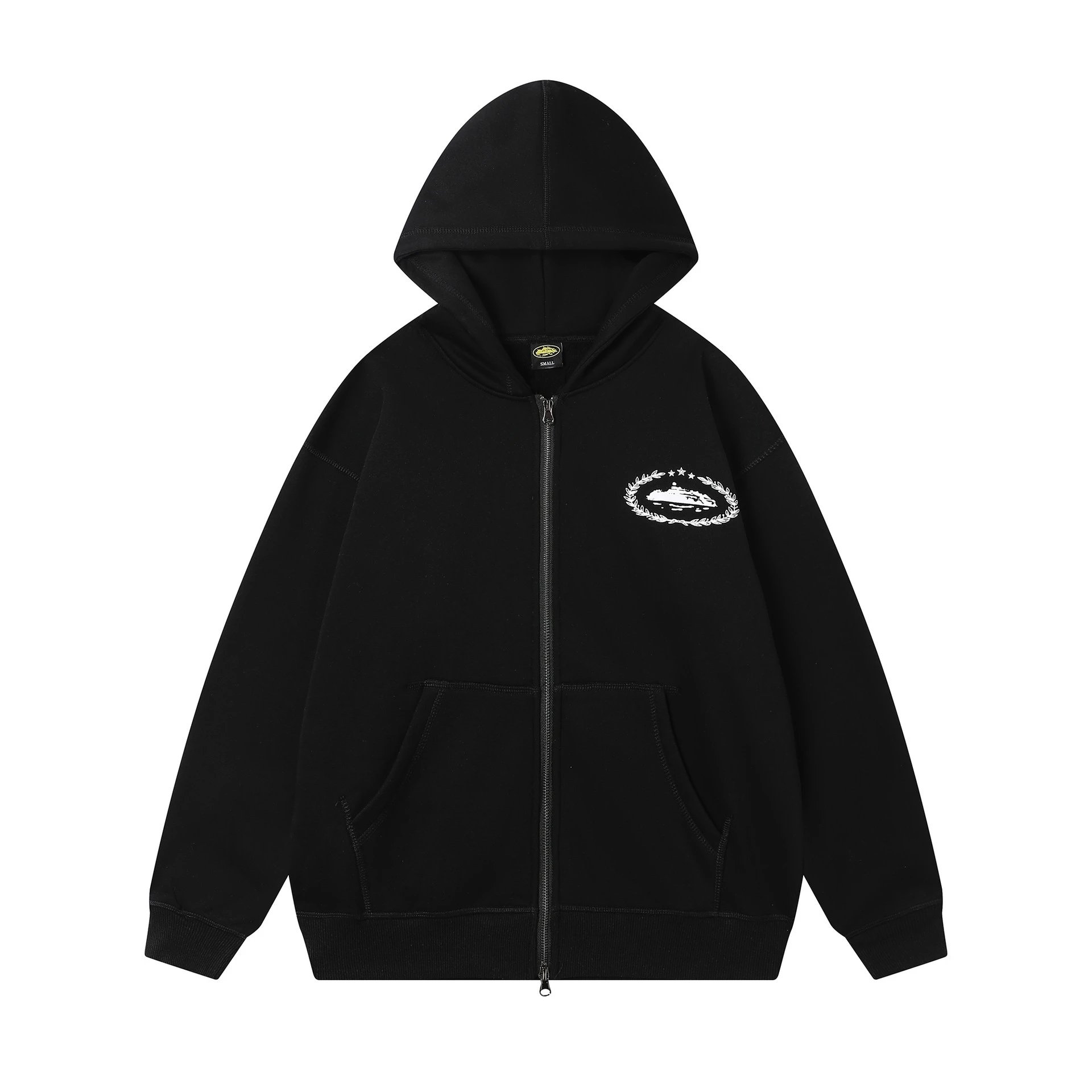 Corteiz Hoodies & Sweatshirts Zip-up hooded sweatshirt with embroidered chest emblem — 501 Black top