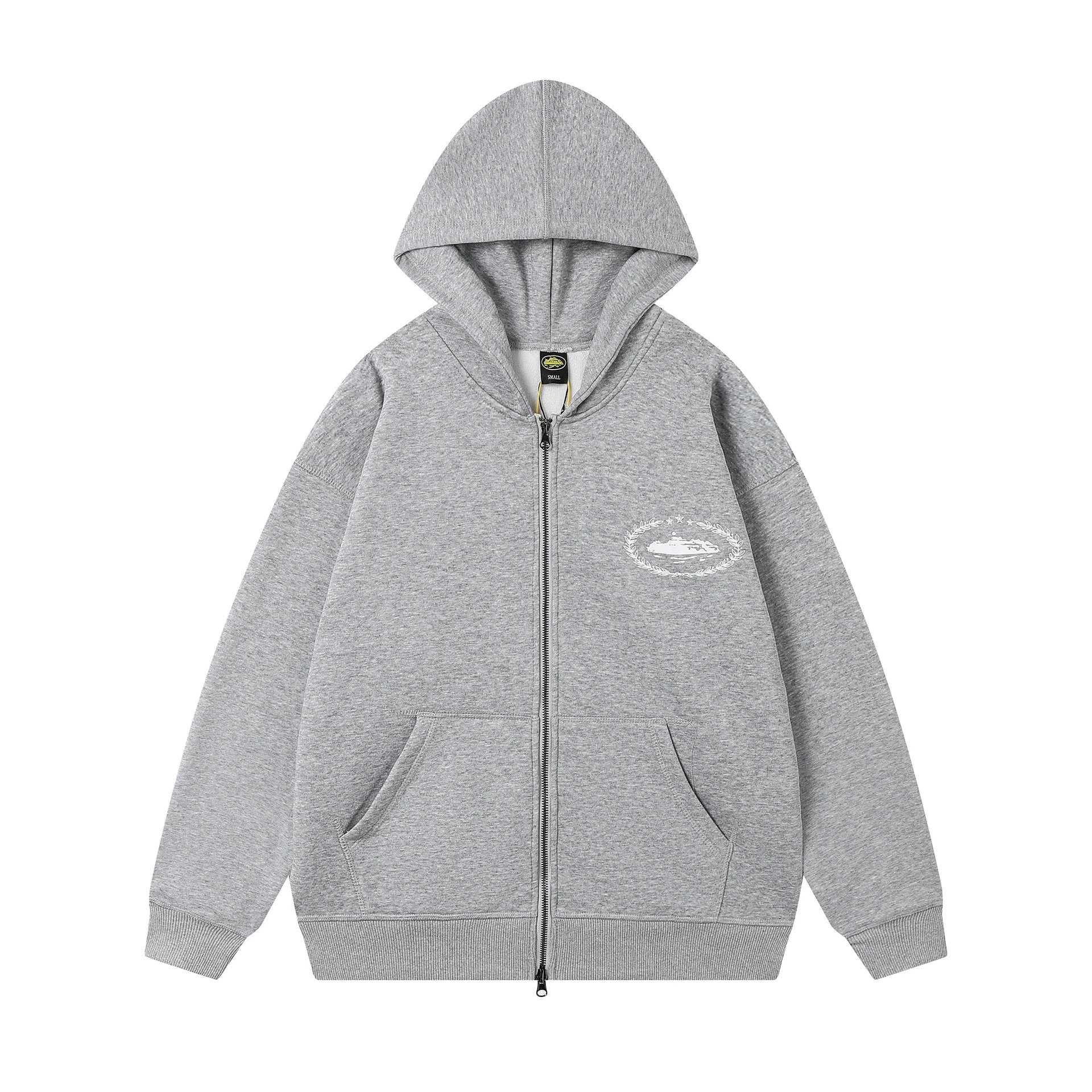 Corteiz Hoodies & Sweatshirts Zip-up hooded sweatshirt with embroidered chest emblem — 501 Gray top
