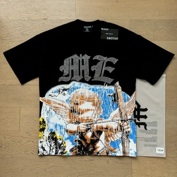Design MIAED Emotion Angel Print Black T-Shirt T-Shirts - 1