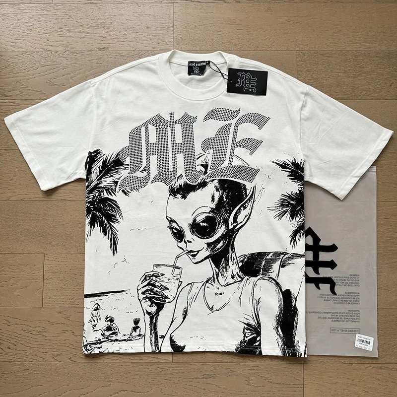 Hellstar Alien Beach Print Off-White T-Shirt - 9