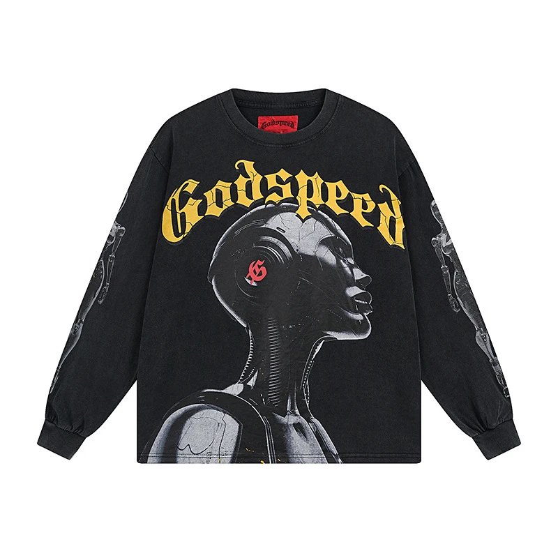 Godspeed Shirts Graphic long-sleeve crewneck shirt — G 1096 Washed black
