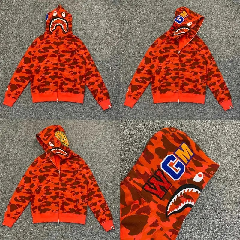 A Bathing Ape Hoodies & Sweatshirts Shark full-zip camouflage hoodie — XX121 Camouflage Red