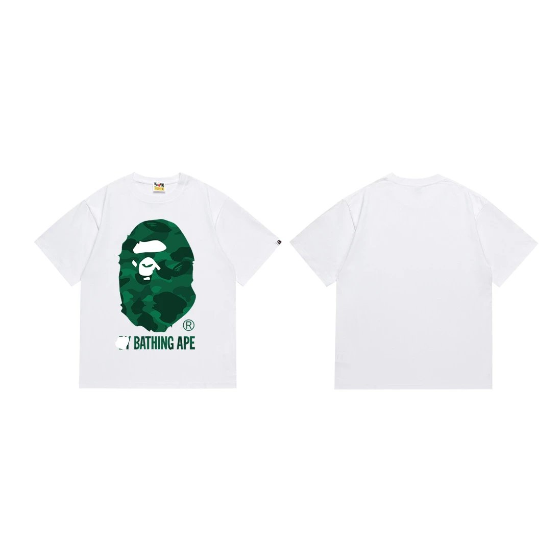 A BATHING APE T-Shirts Short-Sleeve Camouflage Head Graphic — 198 White