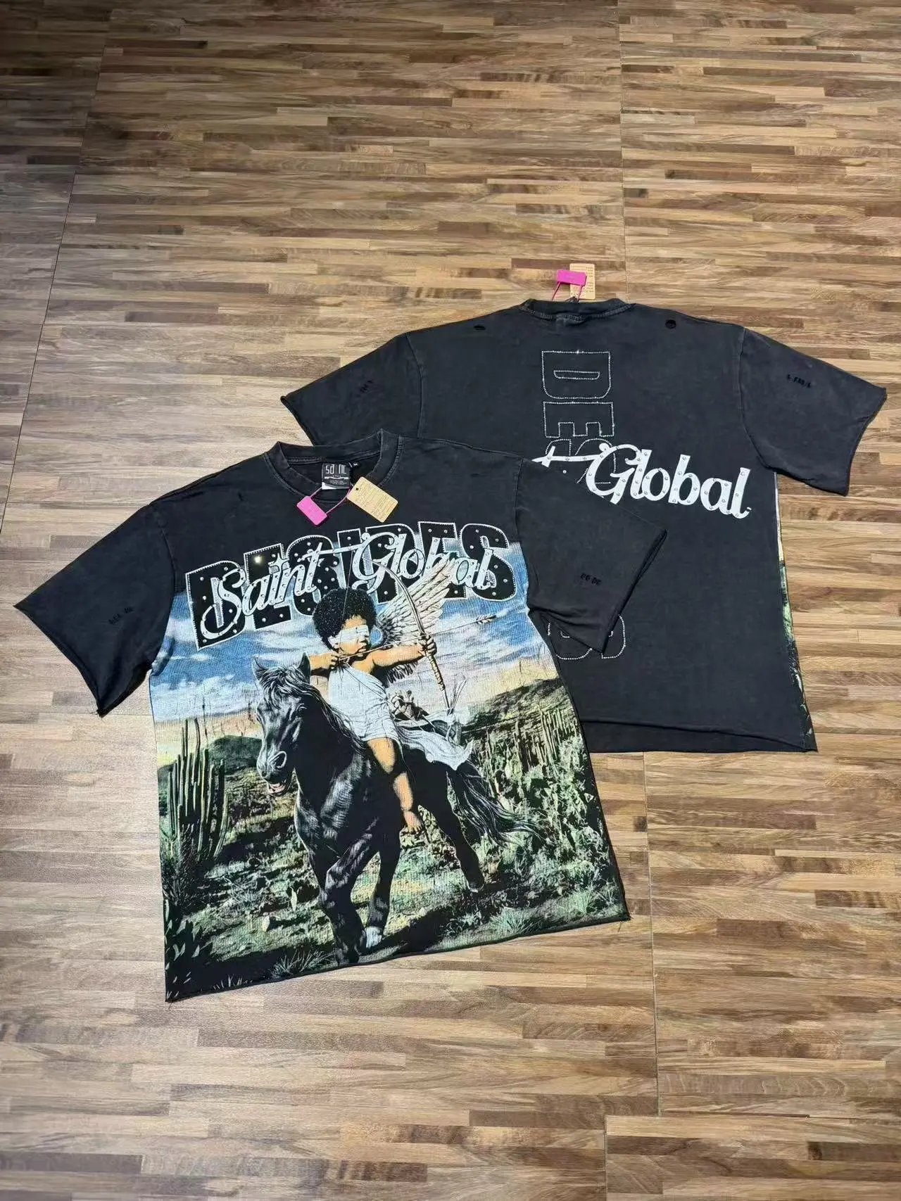 Saints Global T-Shirts Rhinestone Graphic T-Shirt — S7701 Black