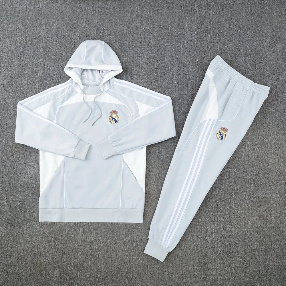 Arsenal Tracksuits Football club hooded tracksuit with jogger pants — 25 Real Madrid light gray