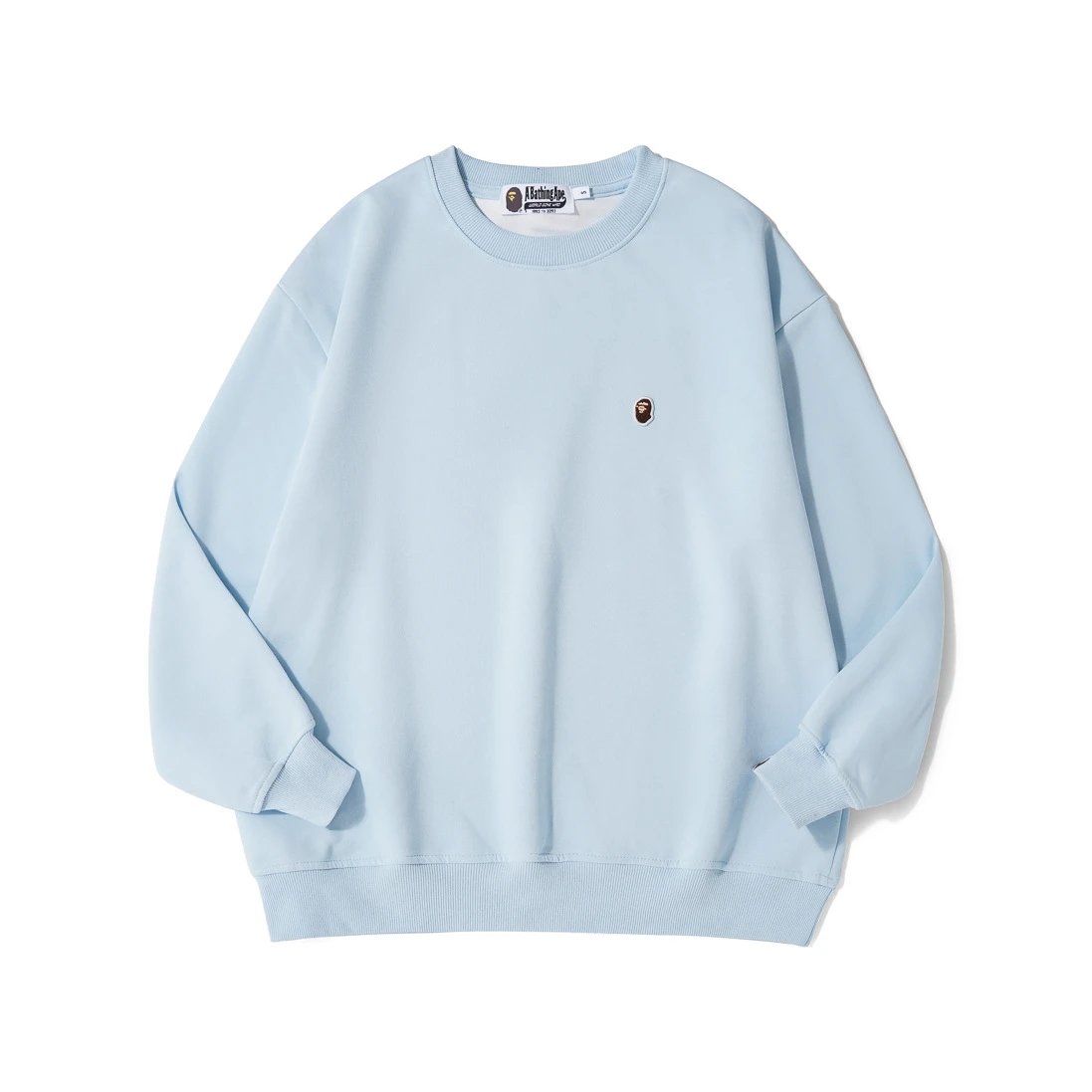 A Bathing Ape Hoodies & Sweatshirts Head Embroidered Crewneck Sweatshirt — Sky blue