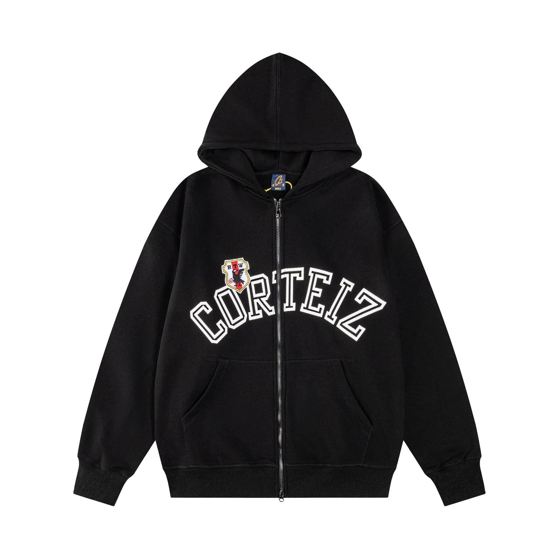 Corteiz Hoodies & Sweatshirts Zip-up hooded sweatshirt with embroidered chest emblem — 519 Black top