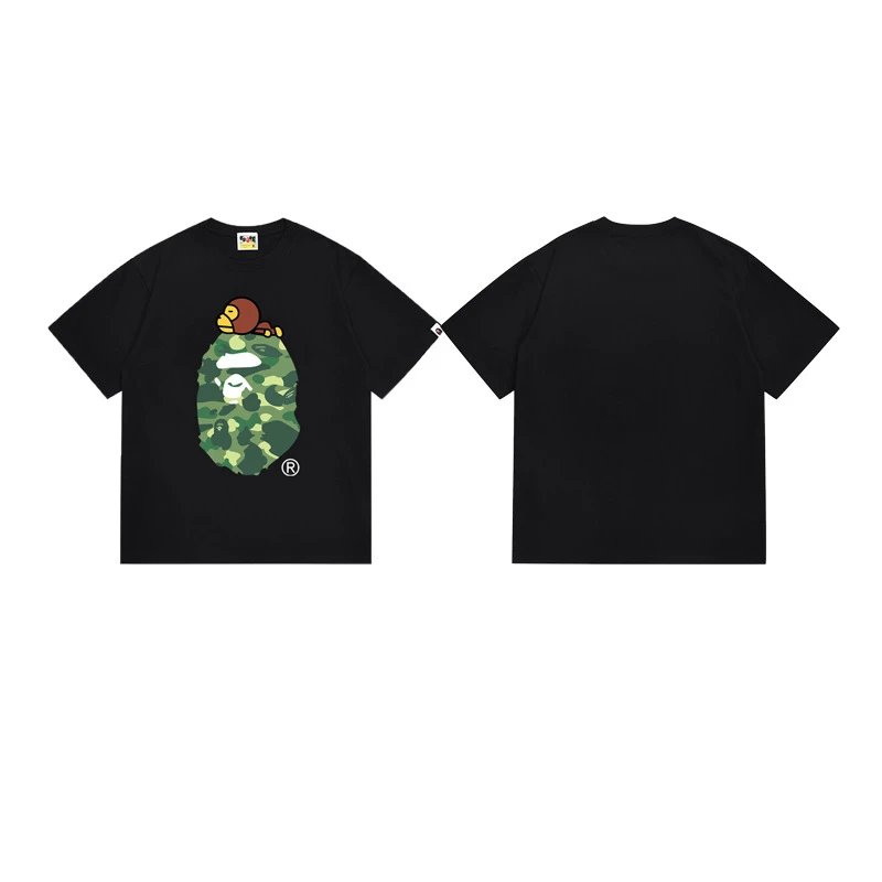 A Bathing Ape T-Shirts Head Graphic Print — 163 black and green