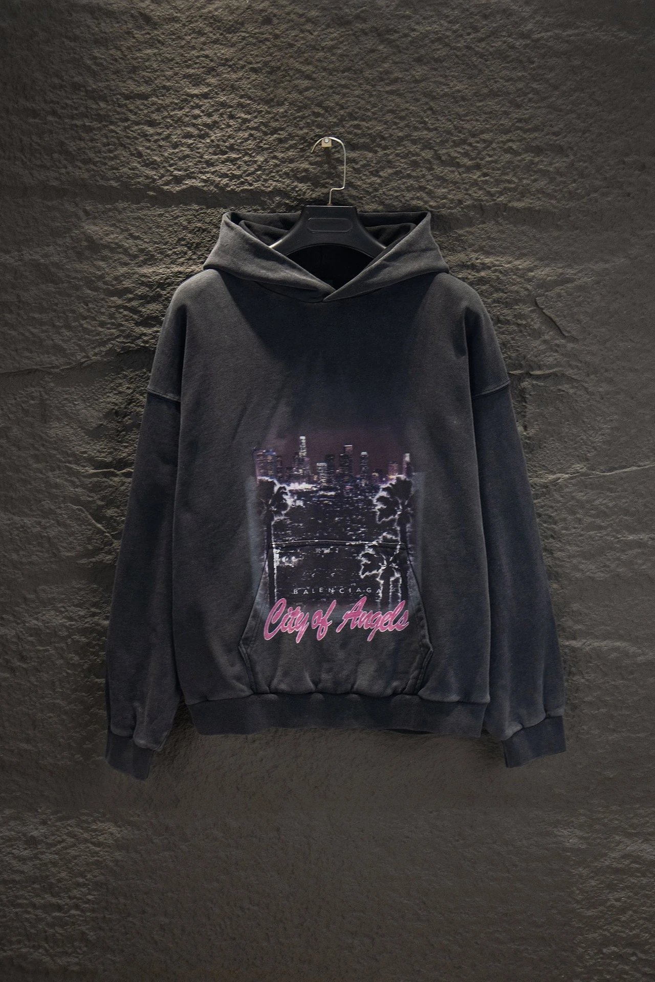 Unbranded Hoodies & Sweatshirts Oversized Letter-Graphic Pullover Hoodie — Washed Black 5227