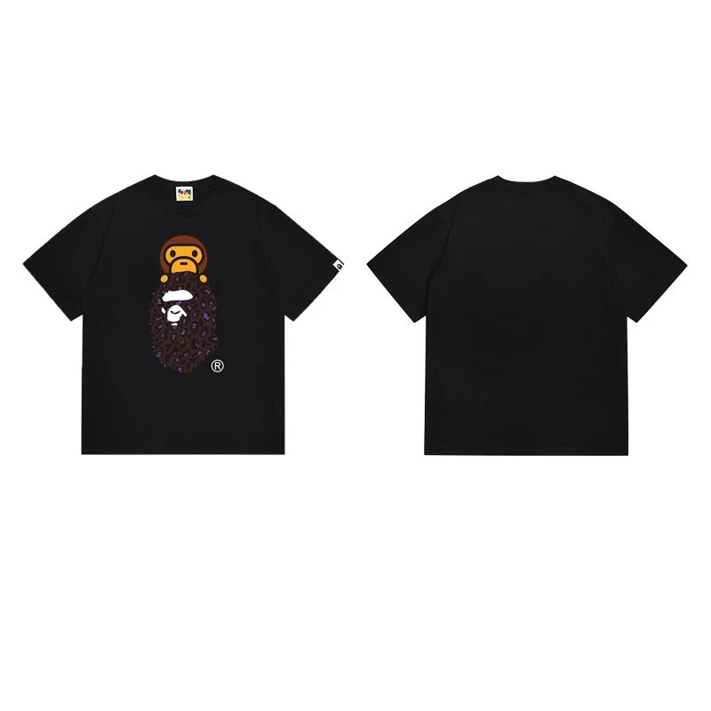 A Bathing Ape T-Shirts Head Graphic Print — 167 Black Purple