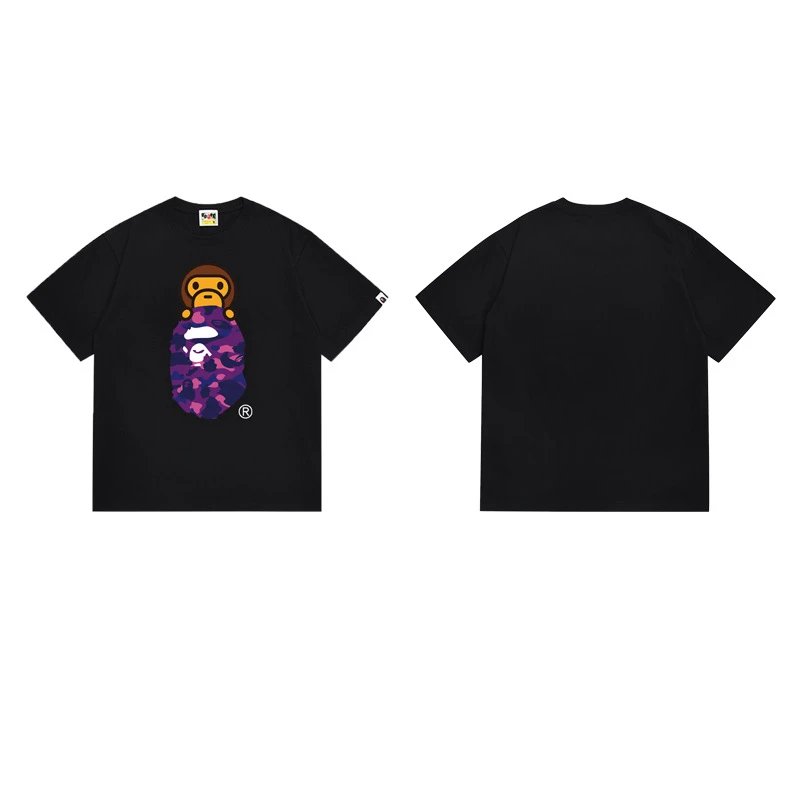 A Bathing Ape T-Shirts Head Graphic Print — 168 black purple