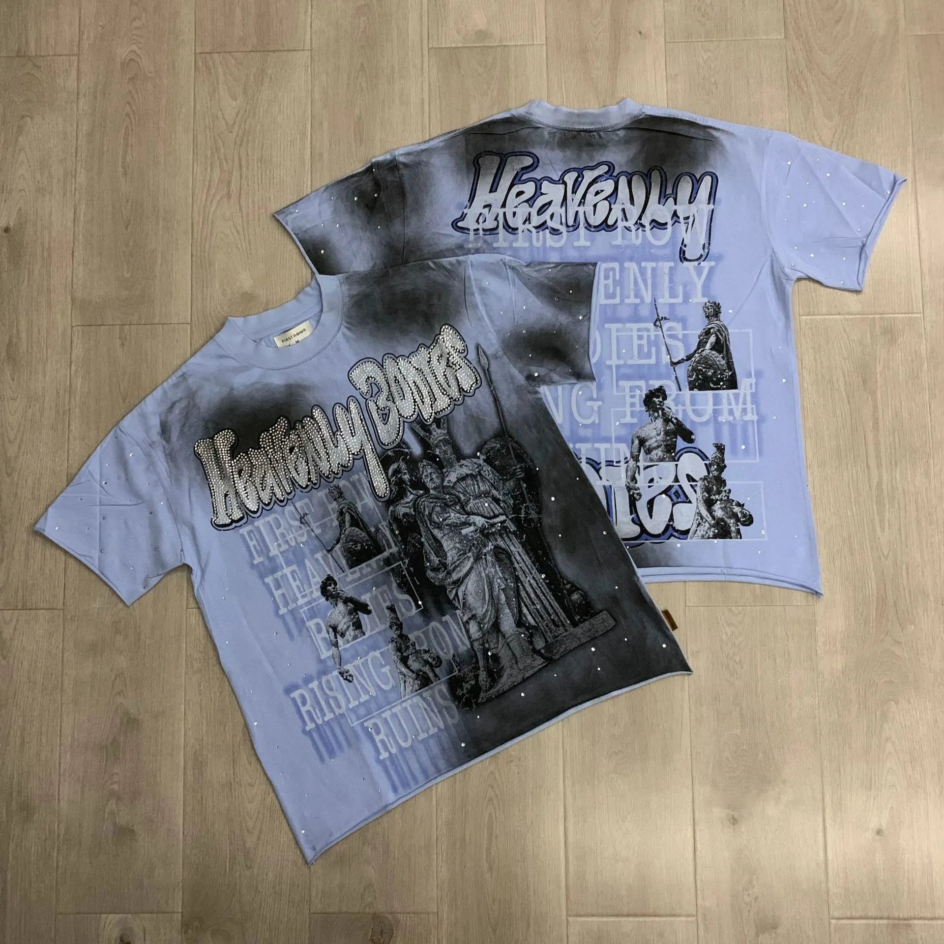 First Row T-Shirts Rhinestone Graphic Washed Cotton — F525