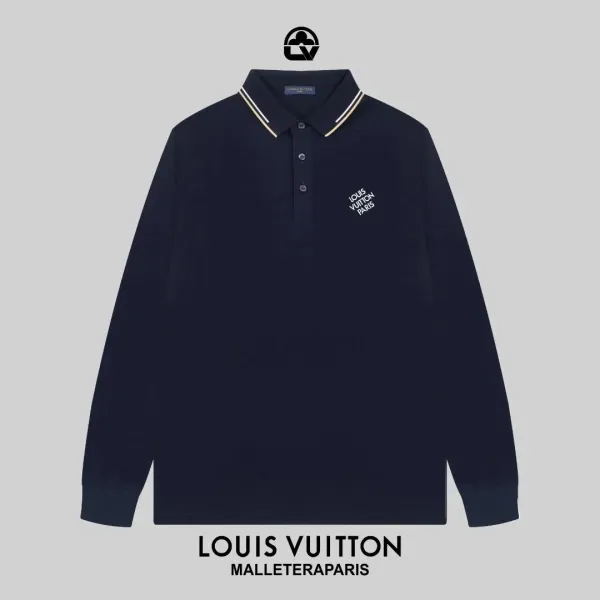 Louis Vuitton Malletier Paris Navy Long-Sleeve Polo Tops Polo - 1