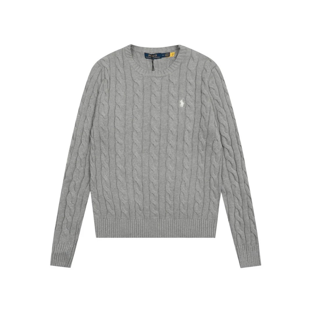 Polo Ralph Lauren Knitwear DS012 cable-knit crewneck sweater with embroidered pony logo — DS012 gray white label