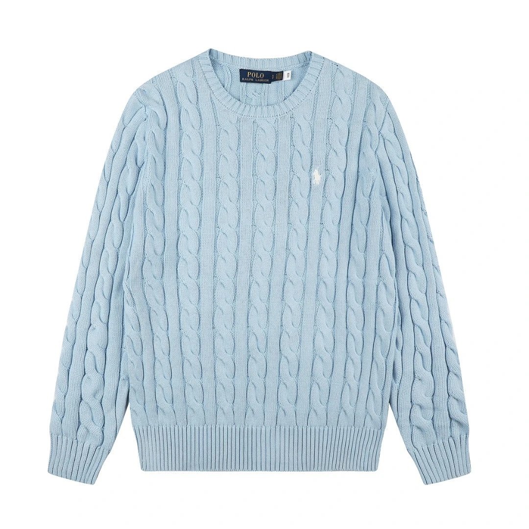 Polo Ralph Lauren Knitwear DS012 cable-knit crewneck sweater with embroidered pony logo — DS 012 Light blue