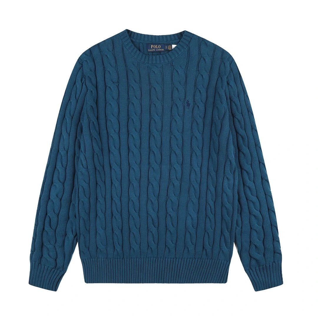 Polo Ralph Lauren Knitwear DS012 cable-knit crewneck sweater with embroidered pony logo — DS 012 Gentleman Lake Blue