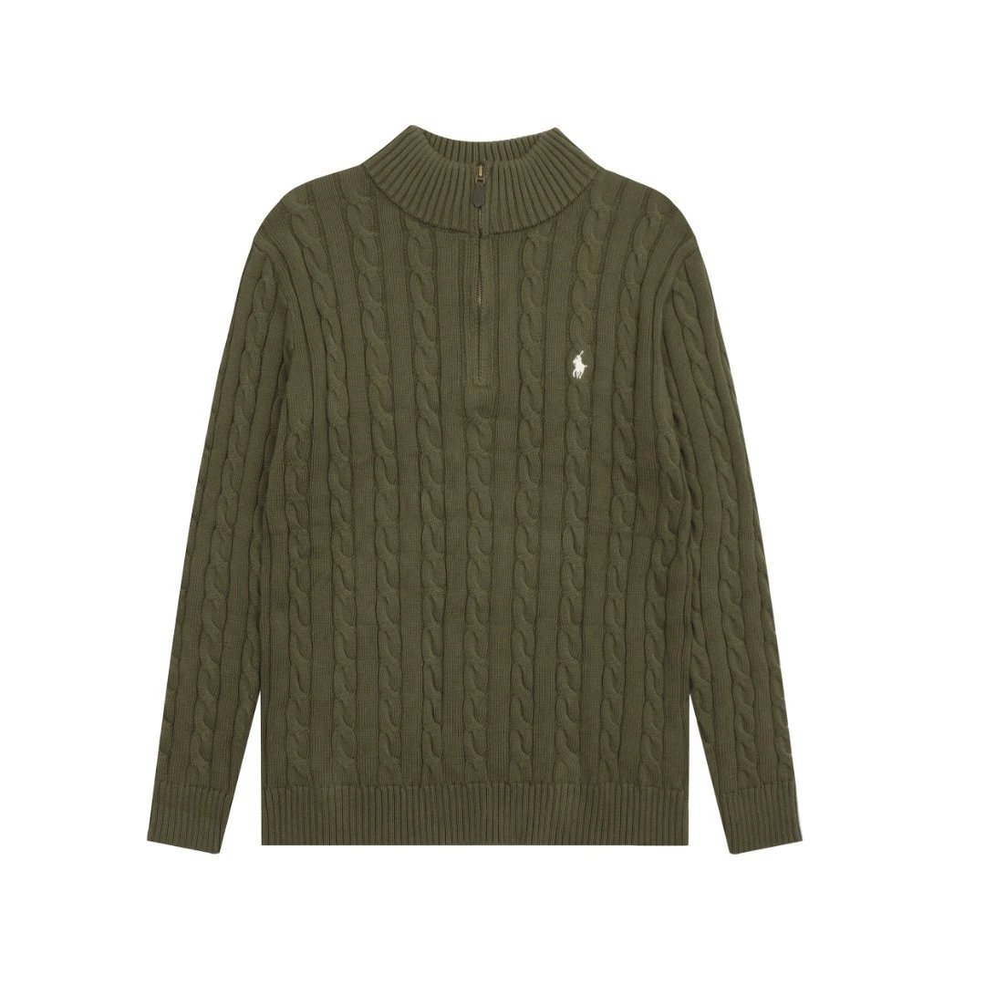 Polo Ralph Lauren Knitwear Cable-Knit Quarter-Zip Sweater — DS014 Olive Green