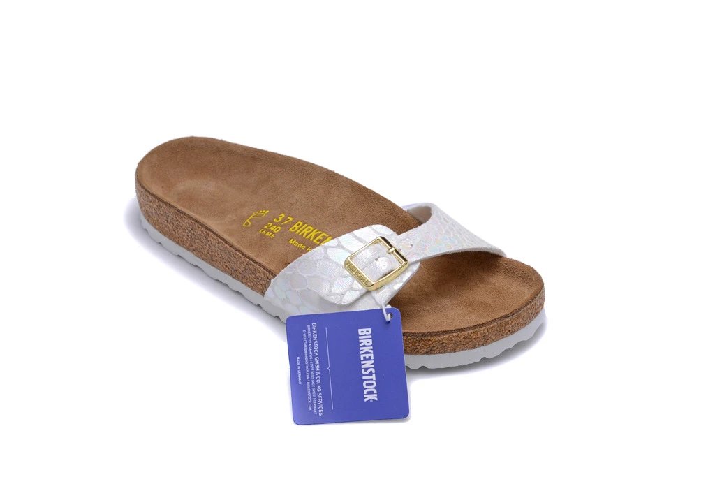 Birkenstock Sandals Madrid single-strap buckle — One-word slippers colorful white snake pattern 34-46 Male and female code