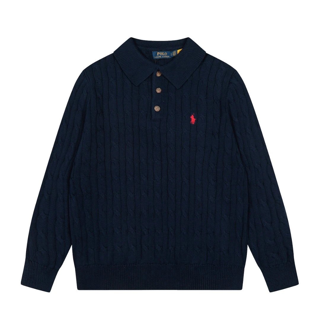 Polo Ralph Lauren Knitwear Cable-Knit Quarter-Zip Sweater — DS 862 Navy blue with red label