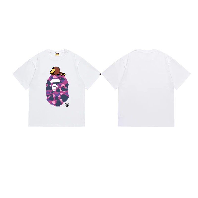 A Bathing Ape T-Shirts Head Graphic Print — 163 white purple