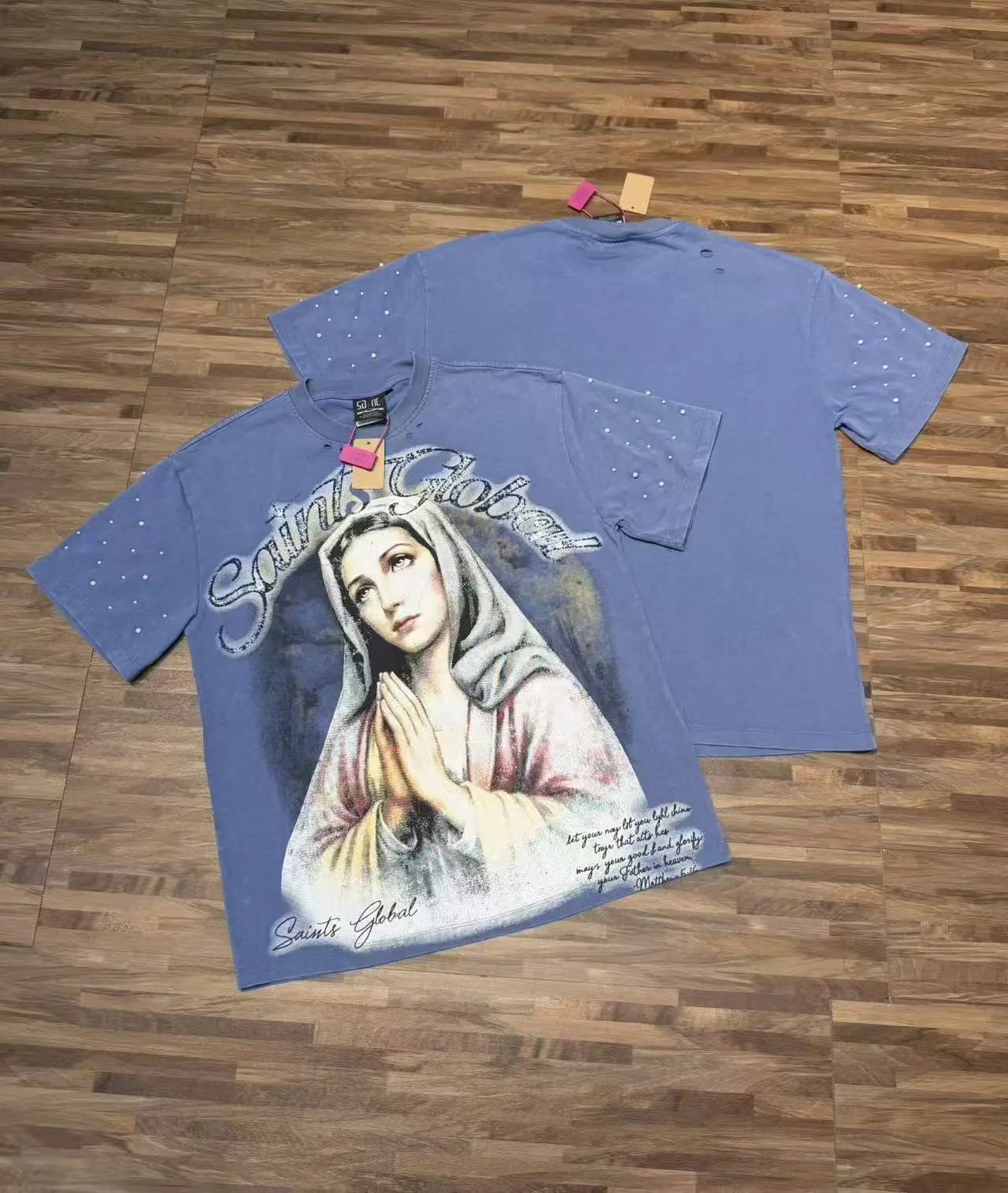 Saints Global T-Shirts Rhinestone Graphic T-Shirt — S7001 Blue