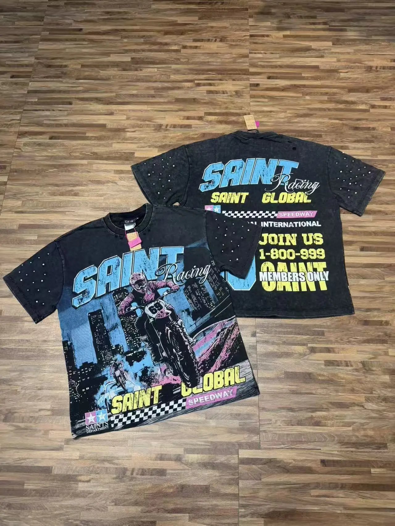 Saints Global T-Shirts Rhinestone Graphic T-Shirt — S7005 Black