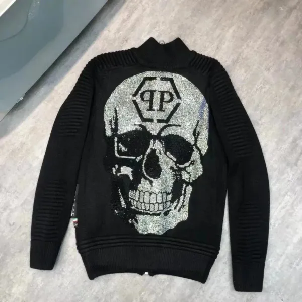 Philipp Plein PP Logo Embroidered Black Wool-Blend Varsity Jacket Outerwear Jacket - 6