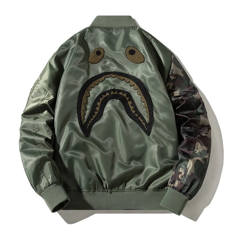 Undefeated Jackets Bomber Jacket with Camo Sleeves and Shark Embroidery image 2
