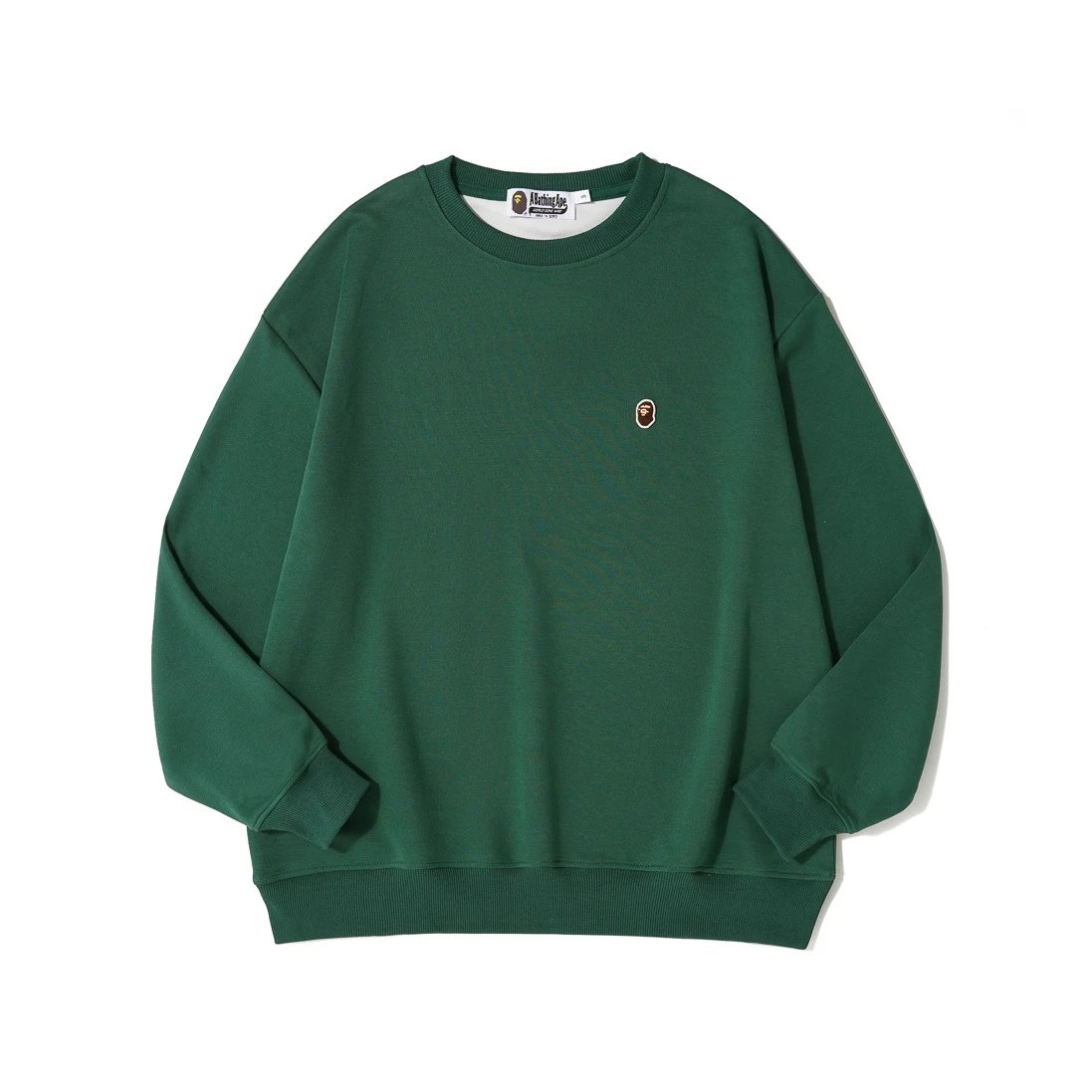 A Bathing Ape Hoodies & Sweatshirts Head Embroidered Crewneck Sweatshirt — Dark green