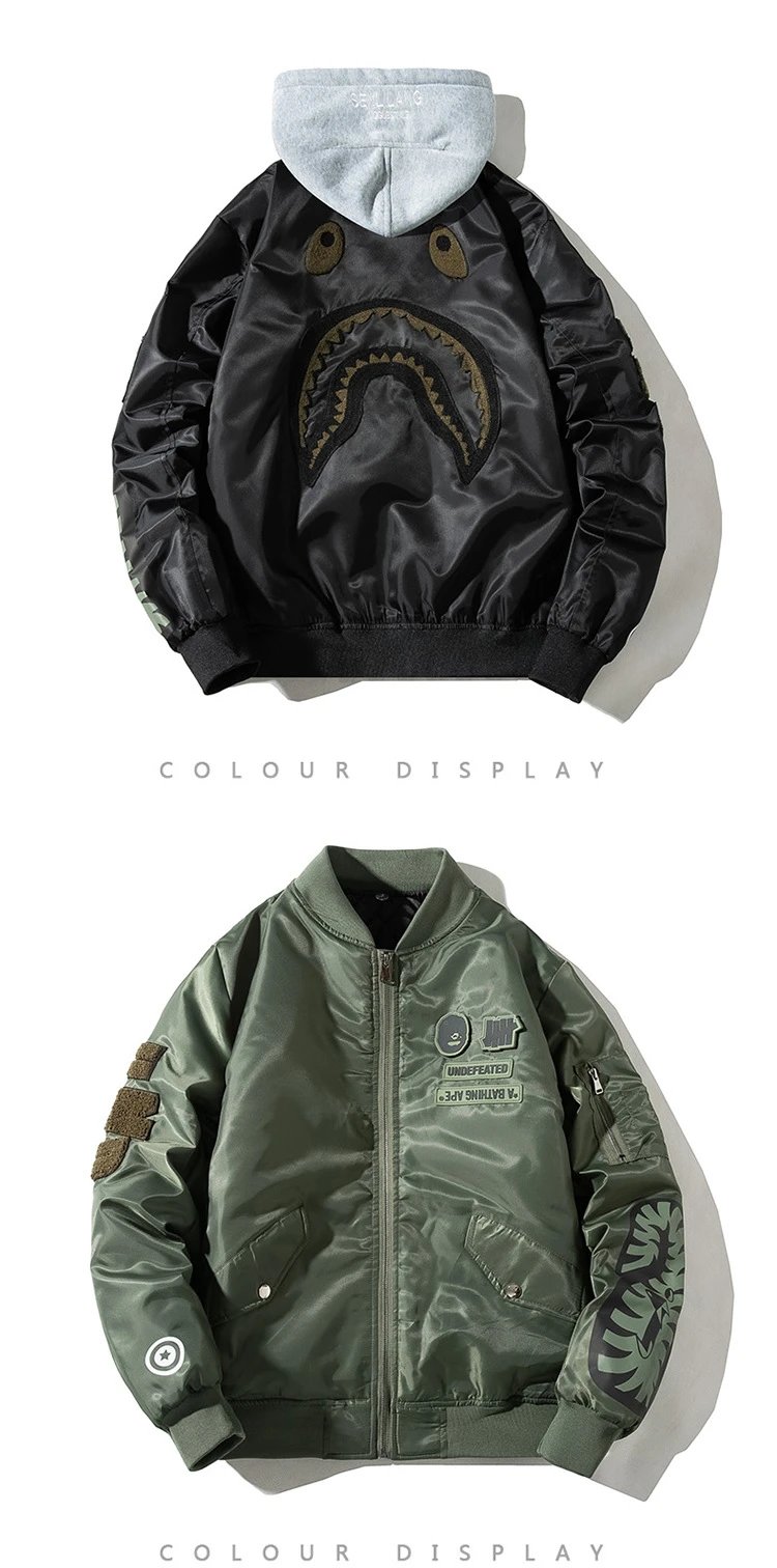 A Bathing Ape Bomber Jacket Army Green with Hooded Layer Outerwear - 13