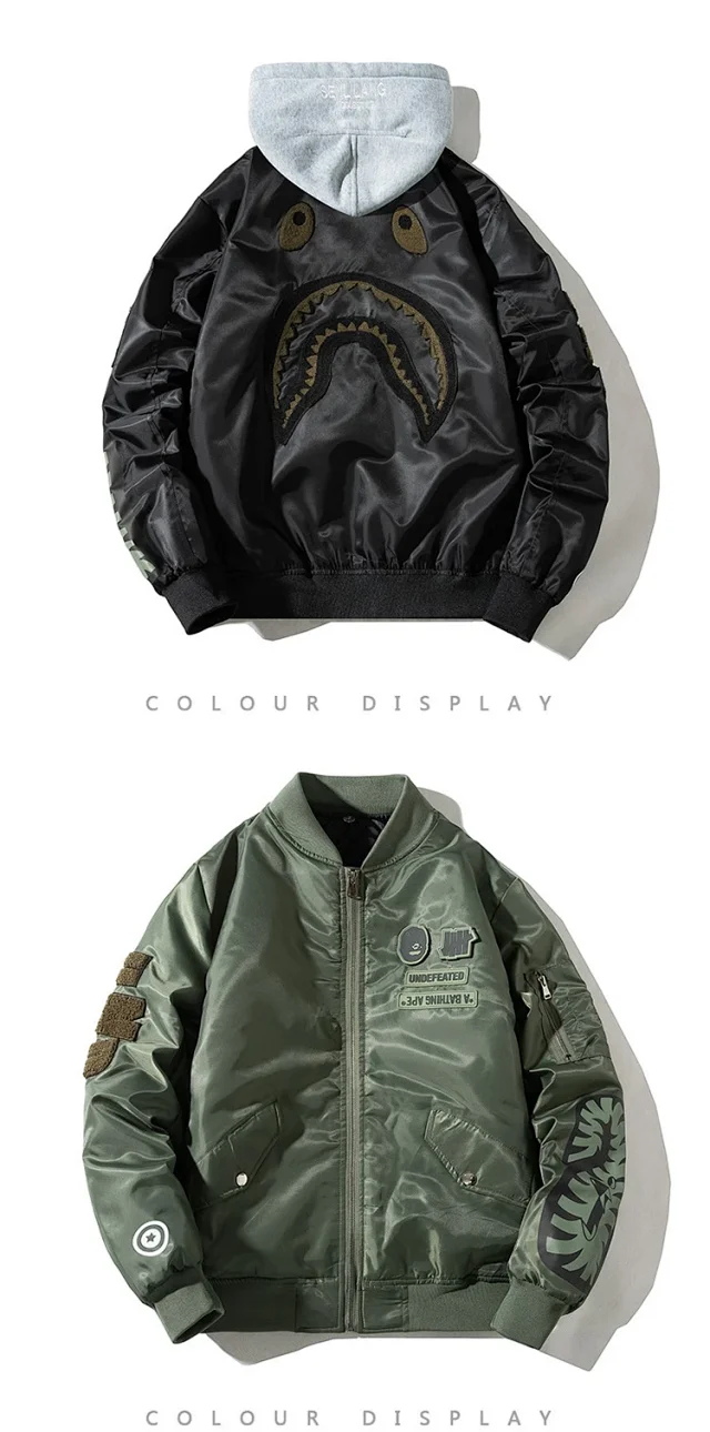 Undefeated Jackets Bomber Jacket with Camo Sleeves and Shark Embroidery product detail image 12