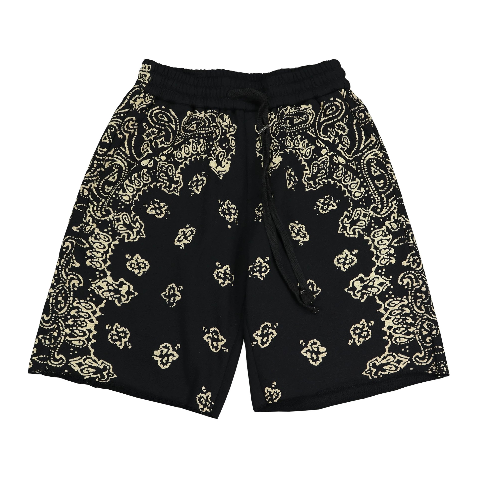 Paisley Print Drawstring Waist Shorts Black