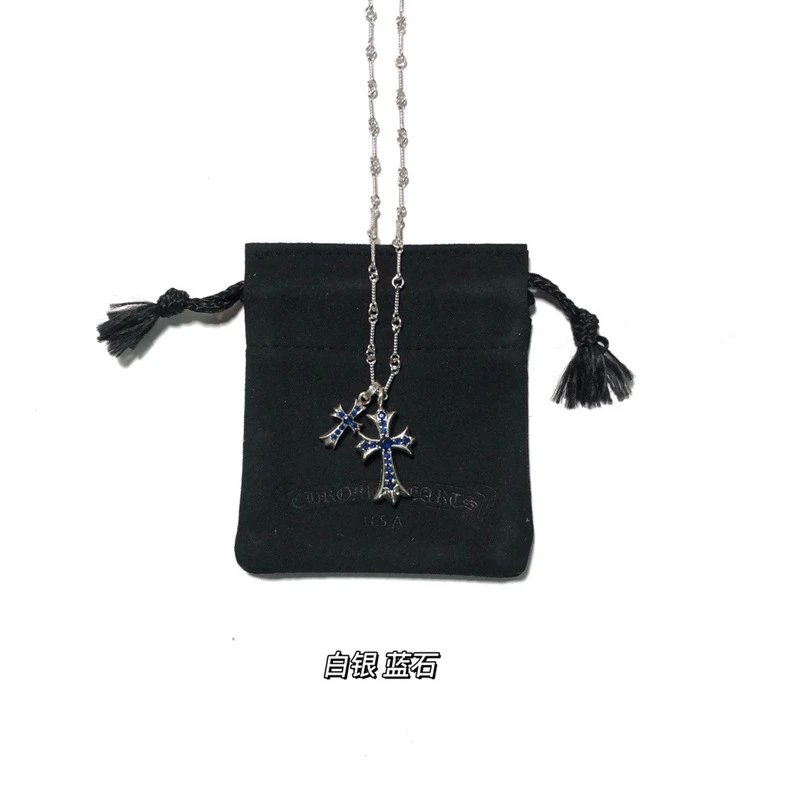Chrome Hearts Cross Pendant Necklace Gold Pink Sapphire Jewelry - 7