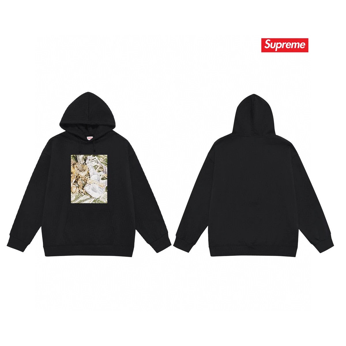 Supreme Hoodies & Sweatshirts Fleece-Lined Hooded Sweatshirt with Fruit Graphic — 42-1 Fleece-lined style